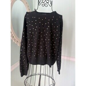 Brodie M Sweater  Black‎ Cashmere with Metallic Gold Polka Dots Luxury